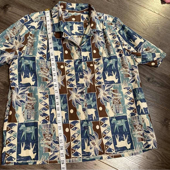 Vintage linen button up shirt African batik print - Picture 6 of 6